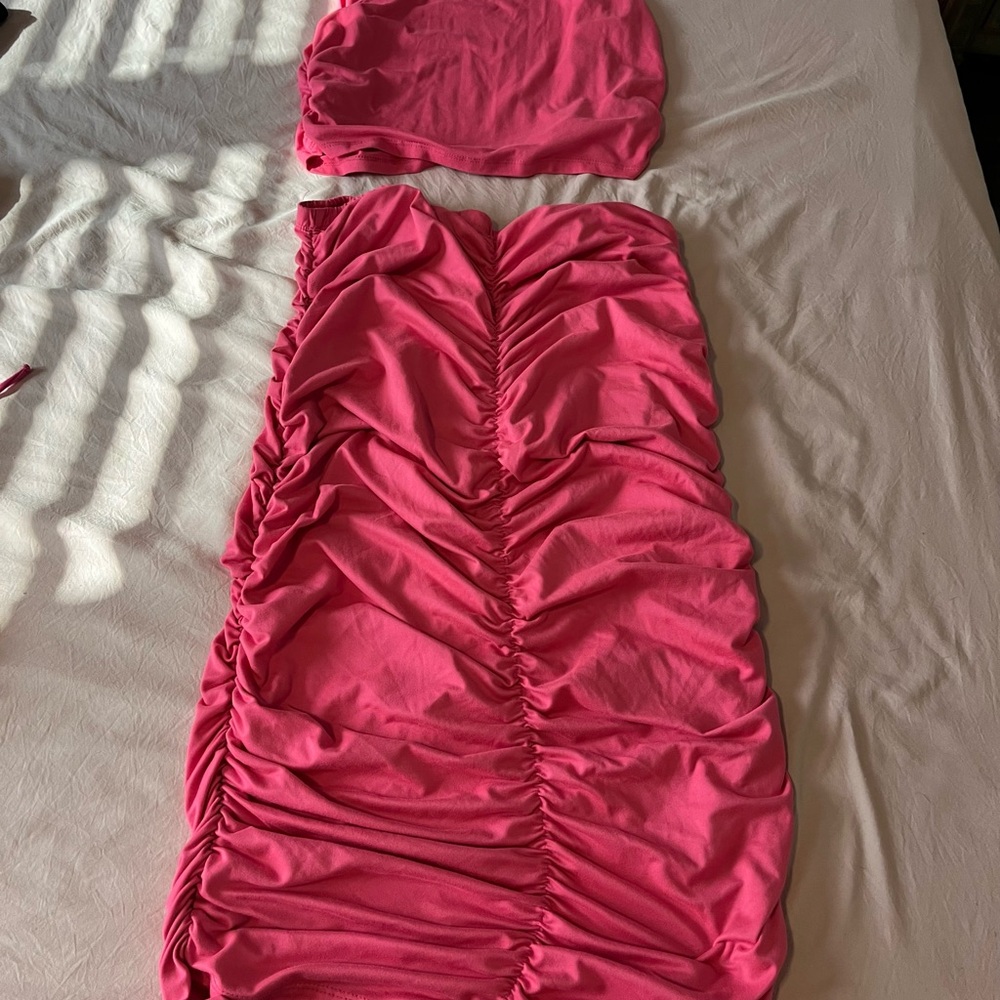Pink Ruched Two-Piece Set